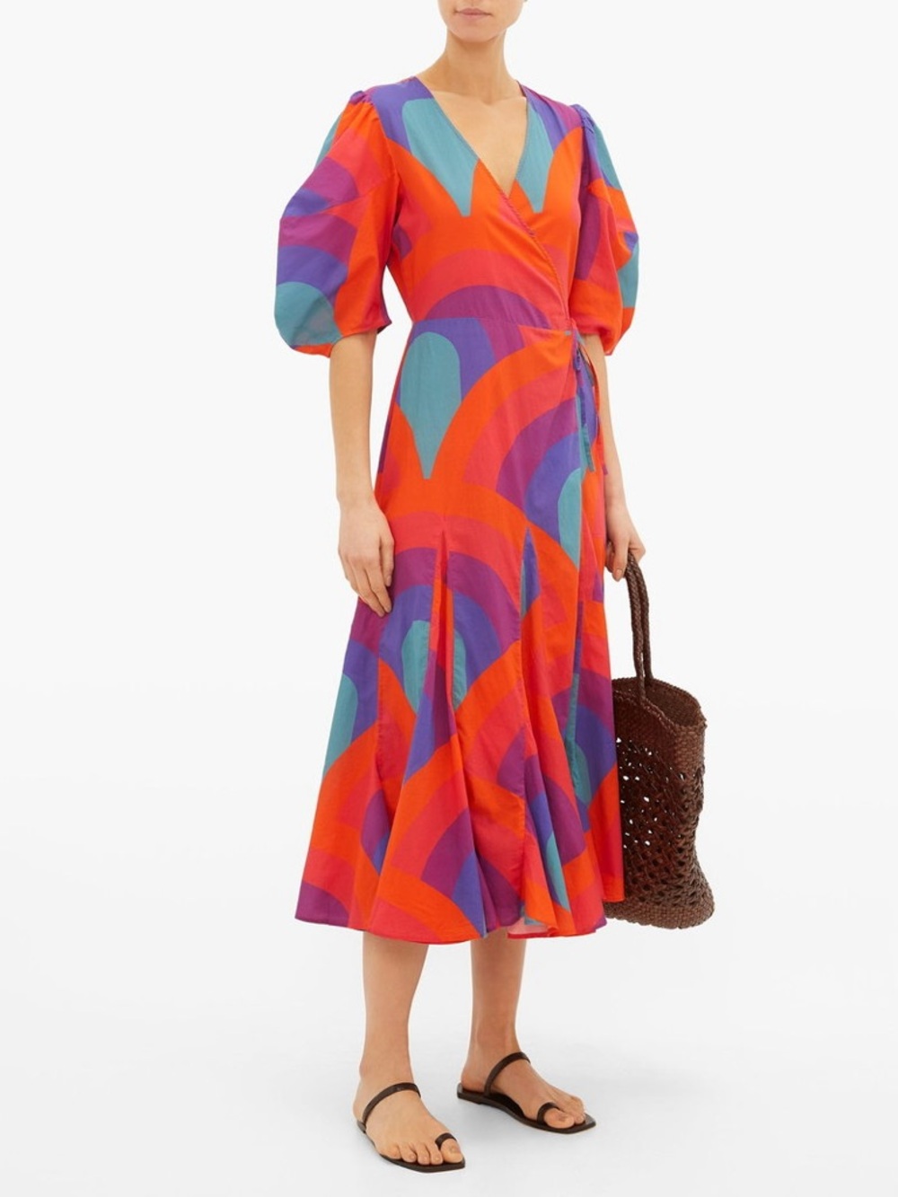 RHODE Fiona Rainbow-Print Cotton Wrap Dress